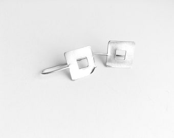 Silver earring (935) small and fine and square, hanging earring square, earring simple, unique