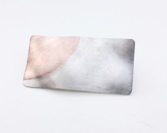 Unique silver brooch (935) with copper square, wavy, matt, scarf pin, cloth pin - statement - unique and handmade