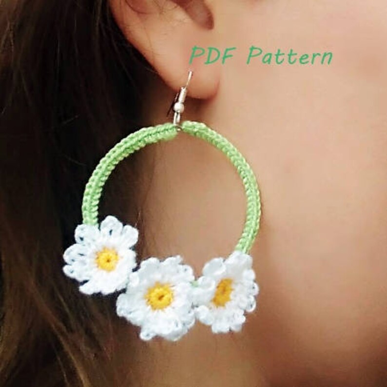 Crochet Hoop Earrings Pattern Daisy flower Earrings Jewelry Etsy
