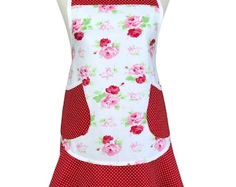 blush pink and roses cotton Handmade unique apron 2 pockets