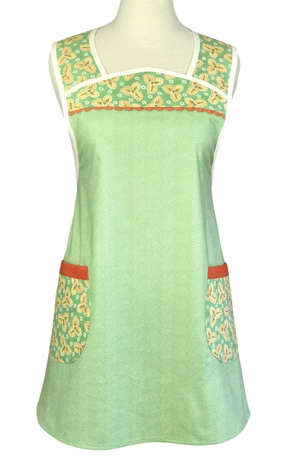 Womens Vintage Style Green Apron Kitchen Cooking & Baking Etsy