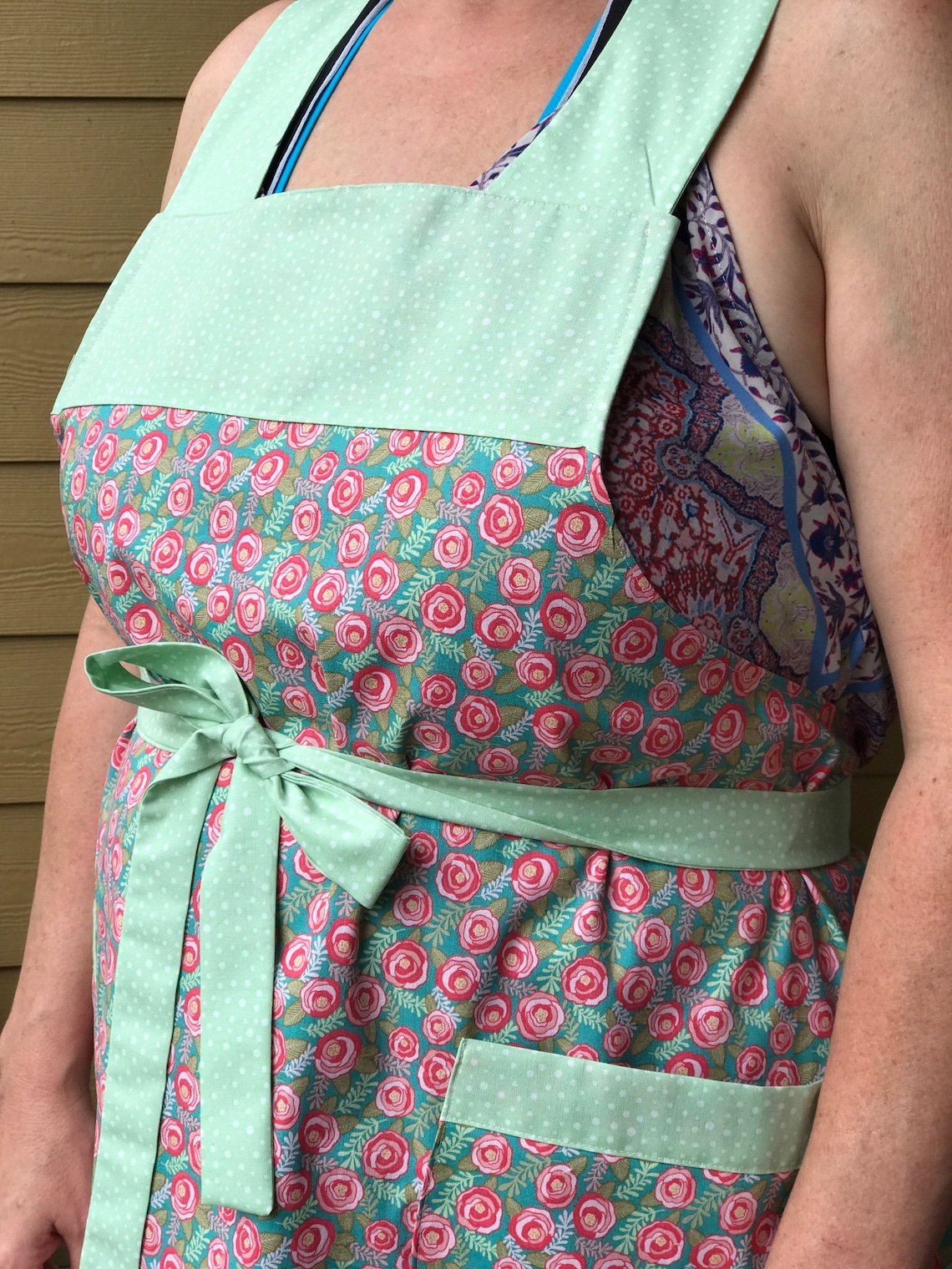 Womens Plus Size Vintage Apron Pink Floral Rose Apron Etsy