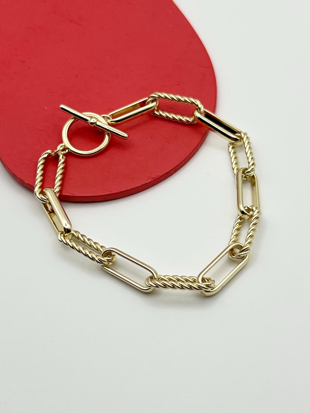 18K Gold Plated Twisted Rope Paperclip Chain Bracelet - Minimalist ...