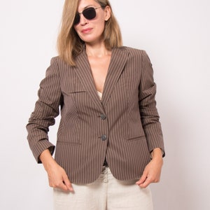 HUGO BOSS Brown Cotton Jacket Striped Blazer Summer Blazer Women Pure % 100 Cotton Blazer Medium Size Travel Cruise Style image 1