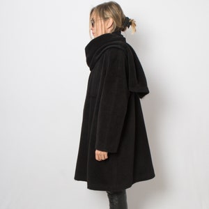 Vintage Black Swing Coat Wool Coat with Scarf Classy Formal Statement Church Coat Medium Size Gift for Girlfriend Wife Daughter