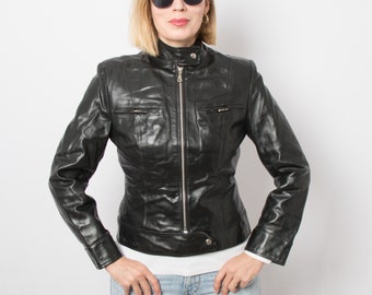 Y2K Cropped Leather Jacket Women Zipped Closure Moto Jacket Small Size Gift for Wife Girlfriend