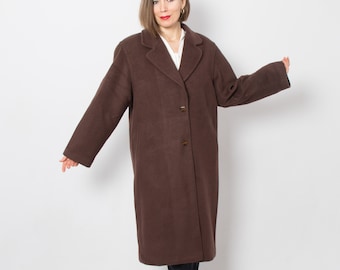 LUXURY Long Mohair Coat Warm Cozy Brown Wool Coat Single Breasted Overcoat Large Size Gift for Wife