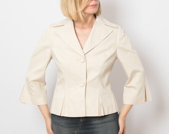 LAURA ASHLEY Jacket Cotton Linen Blazer Women Ivory Jacket Fitted Blazer Medium Size Gift for Girlfriend