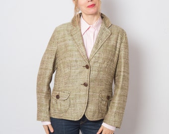 RENE LEZARD Silk Linen Blend Woven Jacket Textured Silk Fabric blend Blazer Summer Jacket Women Medium Size Gift for Girlfriend Wife Lady