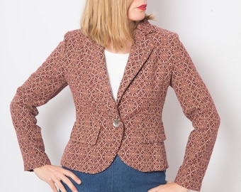 Vintage JACQUARD Barock Print Wollmix Blazer Boho Jacke Boho Blazer Geschenk für Freundin