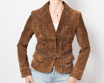 Vintage Brown Suede Jacket Slim fit Blazer Suede Blazer Small Size Gift for Girlfriend Wife