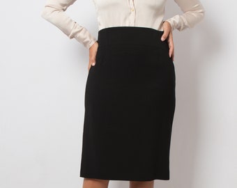 LAUREL Black Wool Skirt Wool Pencil Skirt Medium Size W 31 Winter Fall Casual Lux Office Gift for Wife Daughter Sister