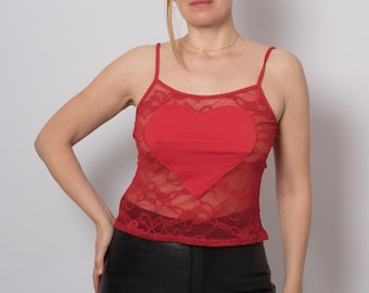 Y2K Spaghetti Strap Top Stretch Lace Top Camisole Cami Top See Through Top Medium Size by intimissimi