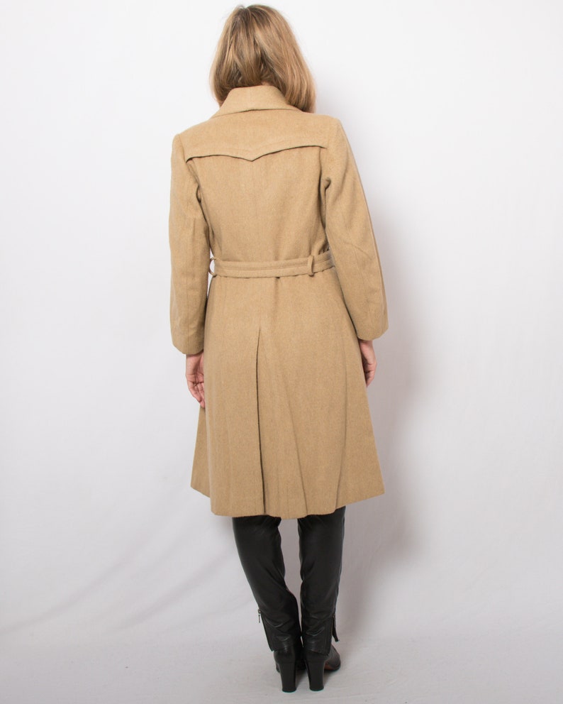 70s Tan Double Breasted Trench Coat Wool Trench Coat Medium Size by EMMANUELLE image 6