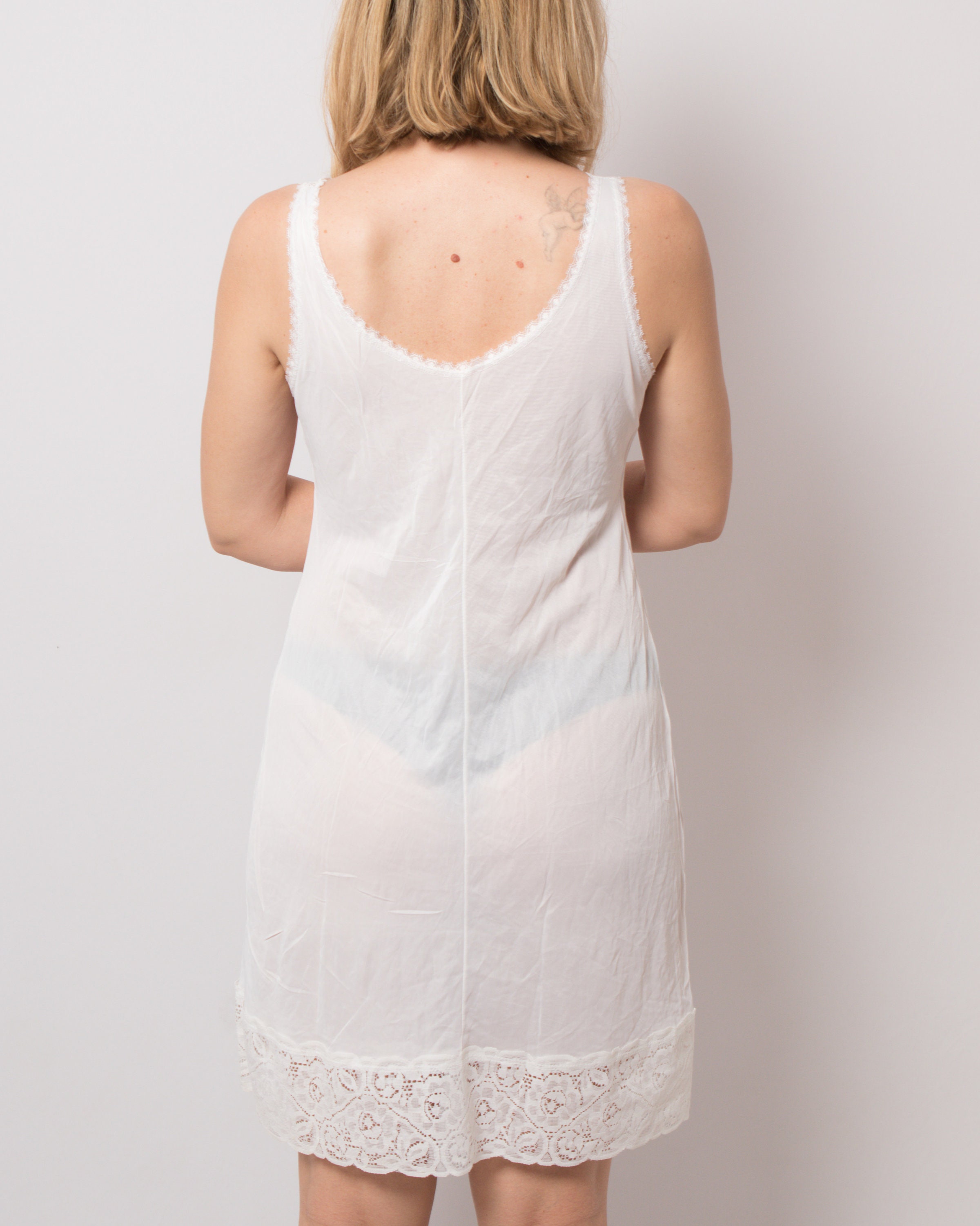 Vintage White Full Slip Dress Under Dress See Through Underdress