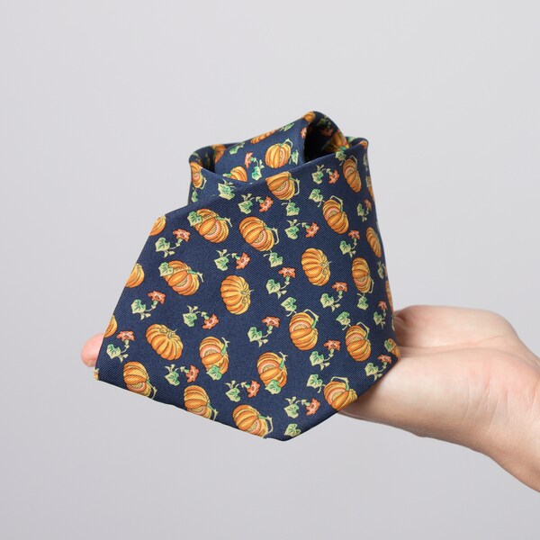 Vintage HERMES Tie Silk Foulard Men with Pumpkin print Gift for Father Dad Husband