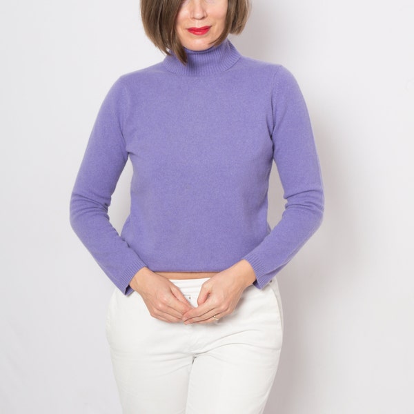 Pull en cachemire vintage pour femme, pull à col roulé uni, pull violet, doux et confortable, petite taille, cadeau pour petite amie, femme, fille