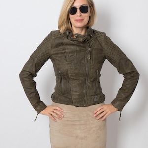 Blouson moto vert an 2000 en cuir court taille M