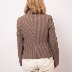 HUGO BOSS Brown Cotton Jacket Striped Blazer Summer Blazer Women Pure % 100 Cotton Blazer Medium Size Travel Cruise Style image 6