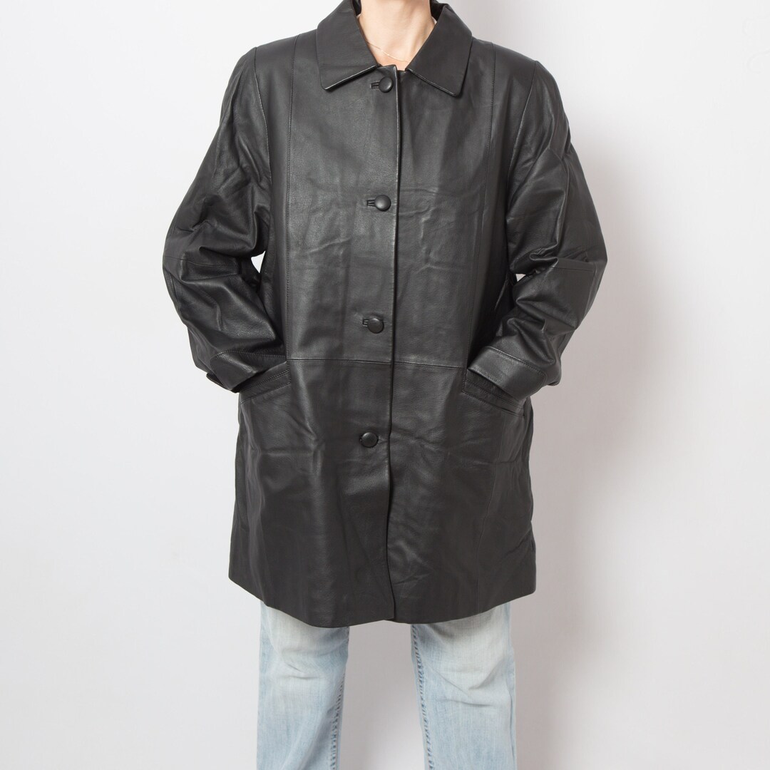 90s Black Leather Jacket Gothic Leather Jacket Grunge Jacket Long