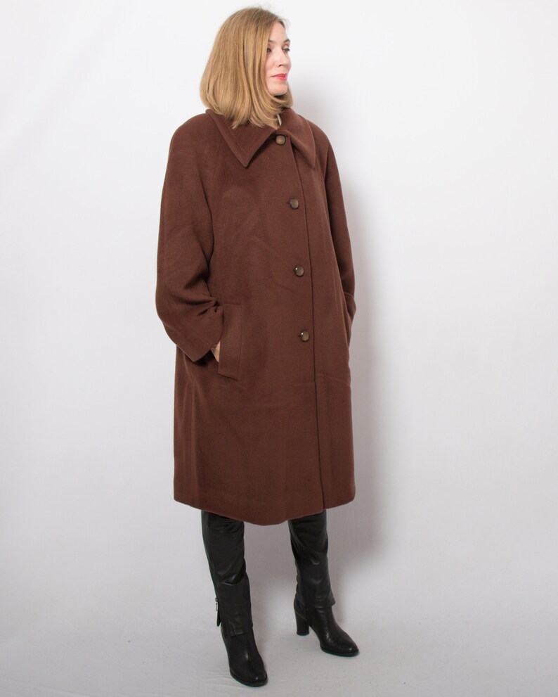 Vintage Rich Brown Wool Coat Raglan Sleeve Coat Midi Collared Long
