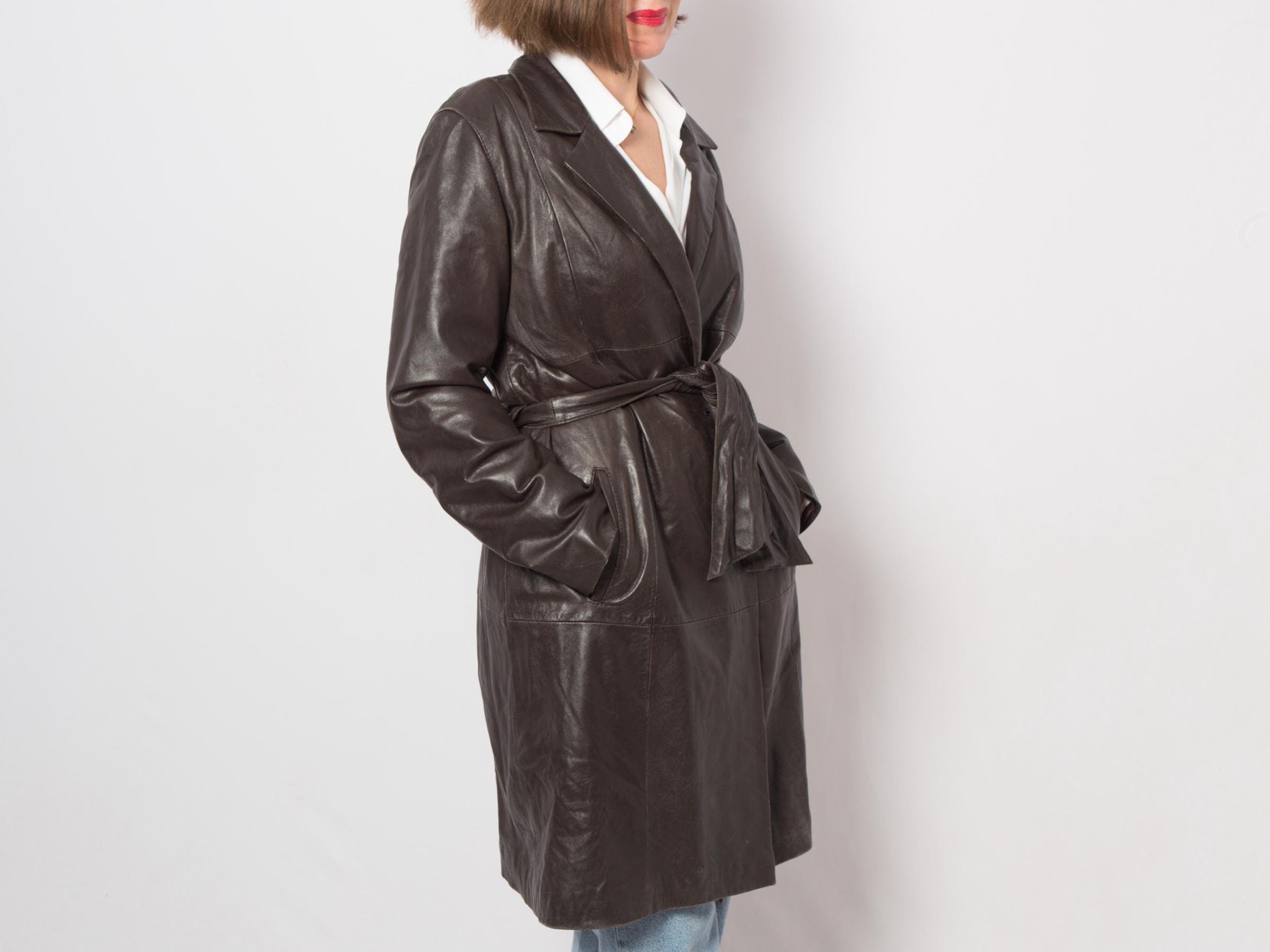 Vintage Leather Trench Coat - Etsy