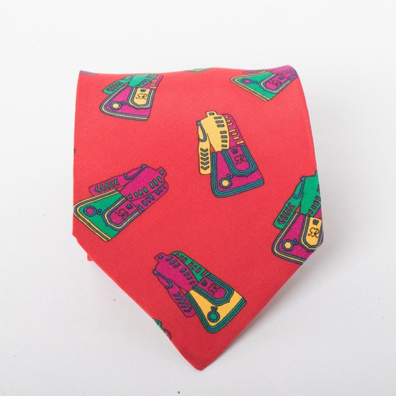 Vintage COMITESSE Red Silk Tie Coat prints Silk F… - image 1