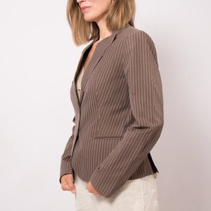 HUGO BOSS Brown Cotton Jacket Striped Blazer Summer Blazer Women Pure % 100 Cotton Blazer Medium Size Travel Cruise Style image 5