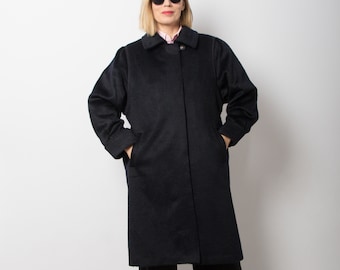 vintage manteau alpaga C & A long manteau bleu en laine manteau trapèze cadeau de taille moyenne pour petite amie femme fille
