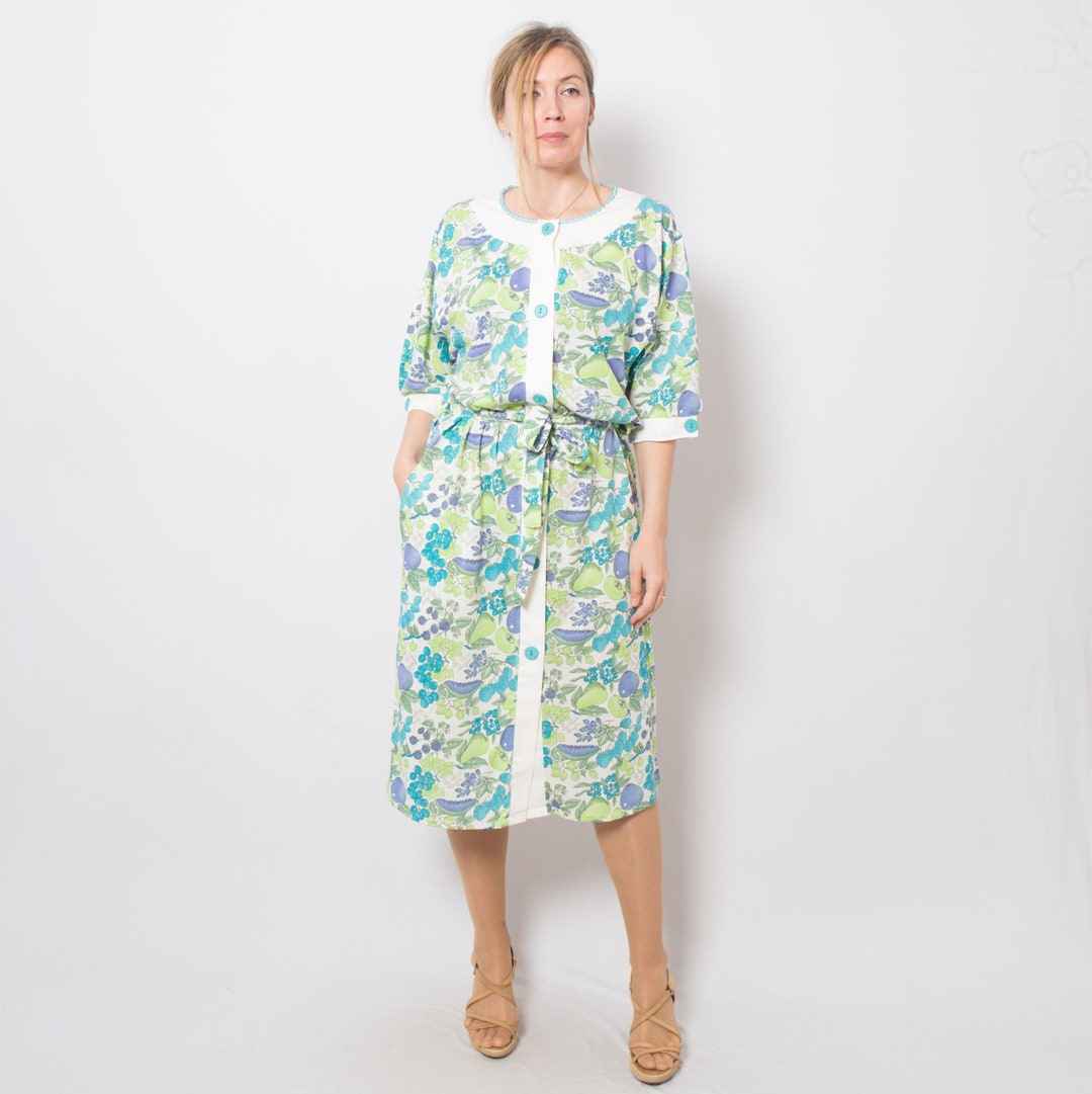 Vintage Cotton House Dress Duster Dress With Belt and Pockets Etsy