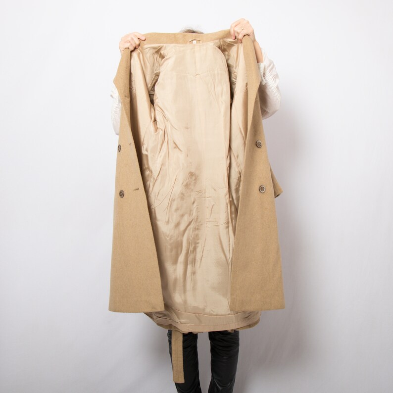 70s Tan Double Breasted Trench Coat Wool Trench Coat Medium Size by EMMANUELLE image 9