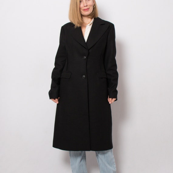 Black fitted pea coat womens sale