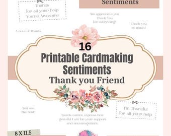 Printable Thank You Friend Card Sentiments, DIY Cardmaking (PDF)
