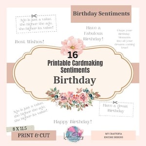 Printable Digital Birthday Cardmaking Sentiments, Greeting, Sayings, Quotes, DIY Cards, Ready to print, Paper Crafting, Cardmaking,