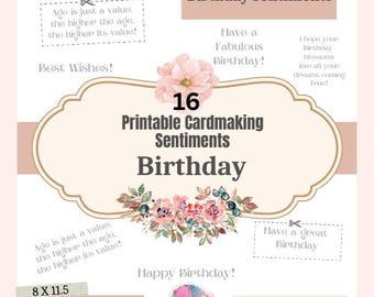 Printable Digital Birthday Cardmaking Sentiments, Greeting, Sayings, Quotes, DIY Cards, Ready to print, Paper Crafting, Cardmaking,
