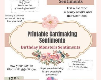 Verjaardagsmonsters kaarten maken sentimenten, verjaardagscitaten, woordkunst, ongewenste dagboek (afdrukbare digitale download)