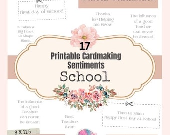 Printable School Cardmaking Sentiments, DIY Greeting Cards (PDF)