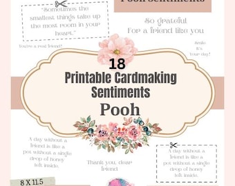 Afdrukbare digitale Pooh-kaarten maken sentimenten, groeten, gezegden, citaten, doe-kaarten, klaar om af te drukken, papier maken, kaarten maken,