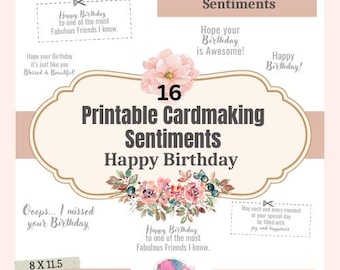Printable Digital Happy Birthday Cardmaking Sentiments, Greeting, Sayings, Quotes, DIY Cards, Ready to print, Paper Crafting, Cardmaking,