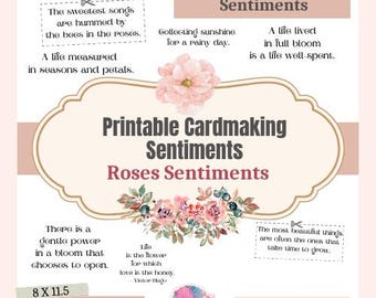 Roses Cardmaking Sentiments, verjaardagscitaten, WordArt, Junk Journal (afdrukbare digitale download)