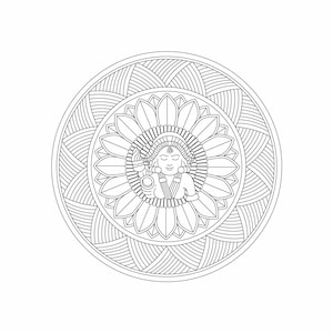 Woman and Lotus Mandala. Women and Lotus Template, Goddess Template, Lotus Coloring Book Page, Buddhist Mandala