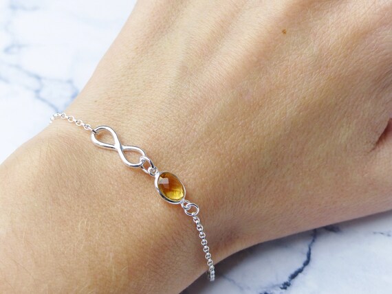 Citrine Infinity Bracelet: Sterling Silver November Birthstone