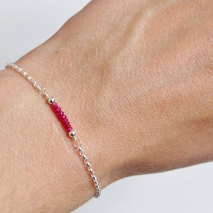 Dainty Genuine Ruby sterling silver bracelet, July birthstone gift