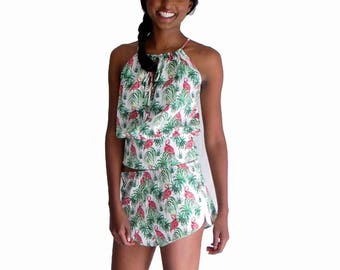 Loungewear PJ Top - Flamingo Print Femenino De Algodón Pyjama Sleepwear pjs