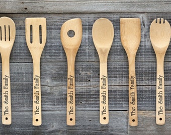 Wedding Gift Anniversary Gift Birthday Gift Personalized Fathers Day Gift Wooden Spoon Set for Grandpa Wood Utensil Set Housewarming Gift