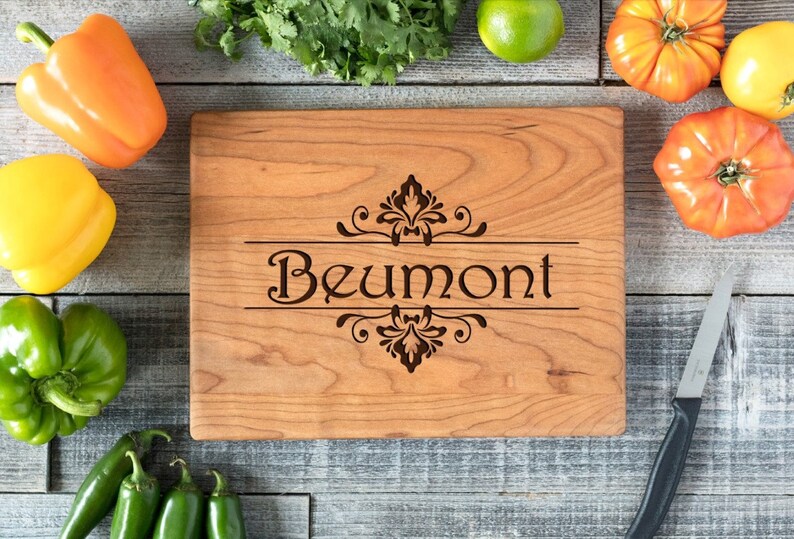 Wedding Gift Housewarming Engagement Christmas- Floral Name Personalized Cutting Board Engraved Chopping Board~Anniversary Gift