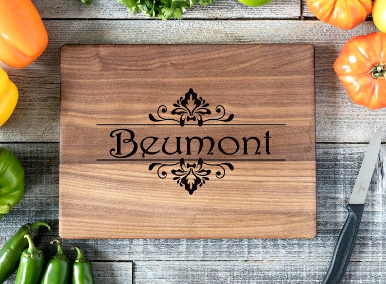Wedding Gift Housewarming Engagement Christmas- Floral Name Personalized Cutting Board Engraved Chopping Board~Anniversary Gift