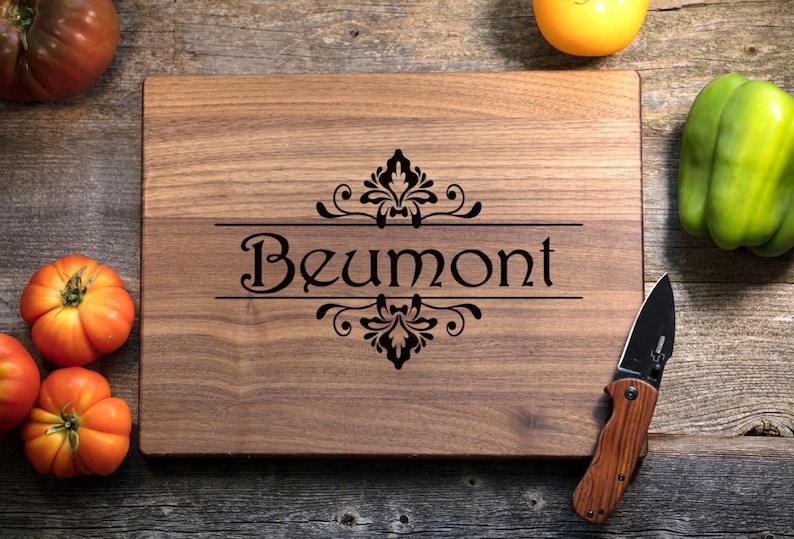 Wedding Gift Housewarming Engagement Christmas- Floral Name Personalized Cutting Board Engraved Chopping Board~Anniversary Gift