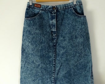 Acid Wash Denim, Damenrock Blue Jeans, Damenrock aus den 90er Jahren, Rock mit Taschen, High Wasted Jeansrock