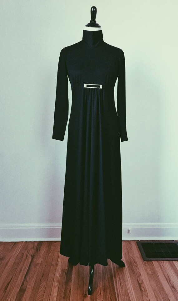 long black empire waist dress